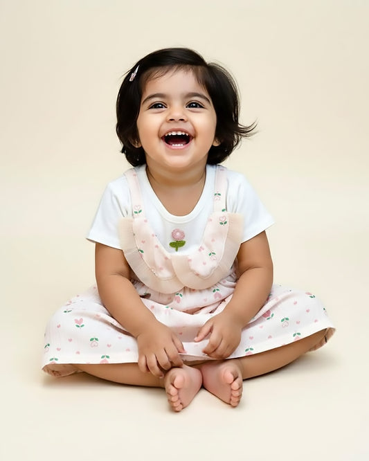 Floral Print Embroidered Casual Frock