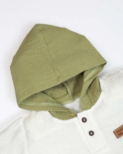 Crinkled Muslin Hooded T-Shirt With Pocket Detail / Shorts