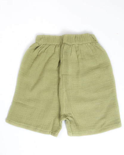 Crinkled Muslin Hooded T-Shirt With Pocket Detail / Shorts