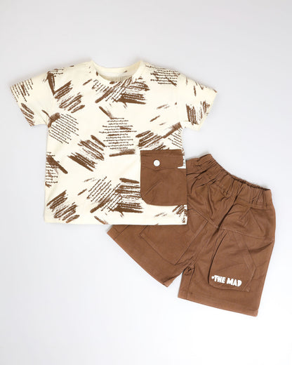 Overall Graphic Printed T-Shirt & Contrasting Shorts Co-ord Set