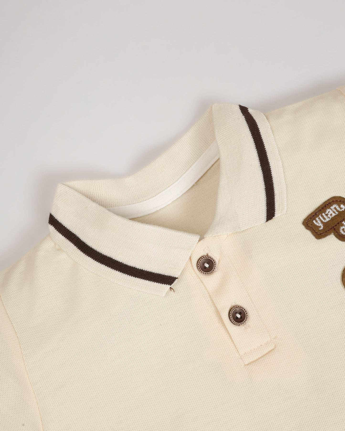 Bear Appliquéd Solid Polo Shirt & Short Co-ord Set