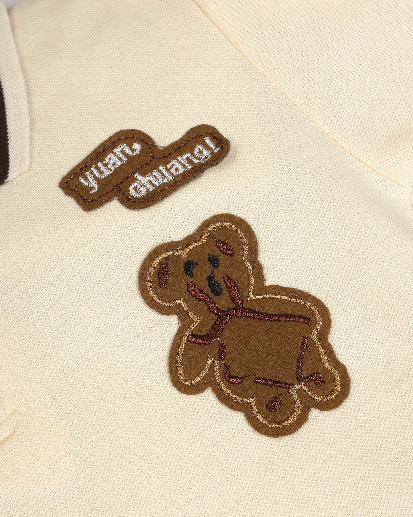 Bear Appliquéd Solid Polo Shirt & Short Co-ord Set