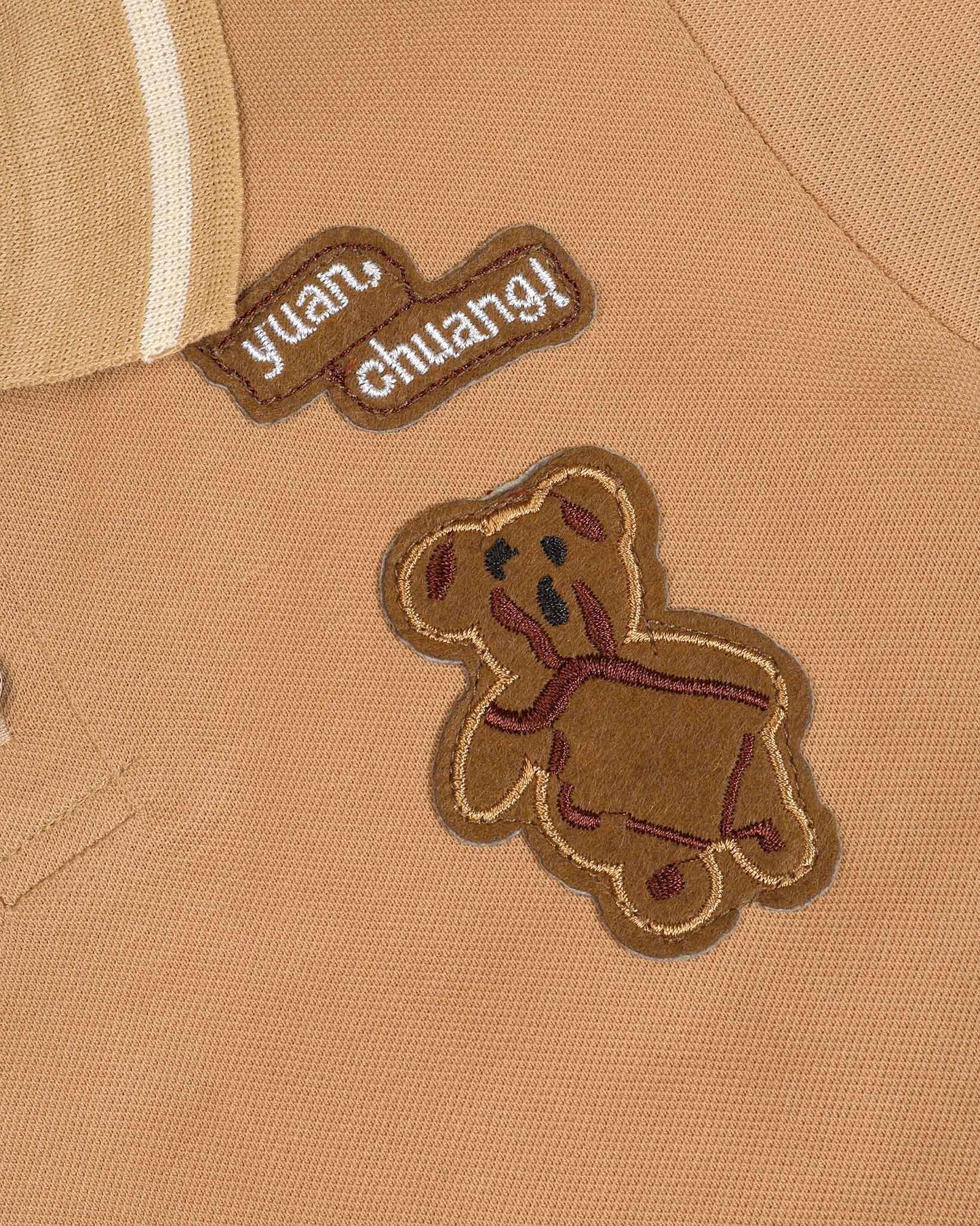 Bear Appliquéd Solid Polo Shirt & Short Co-ord Set