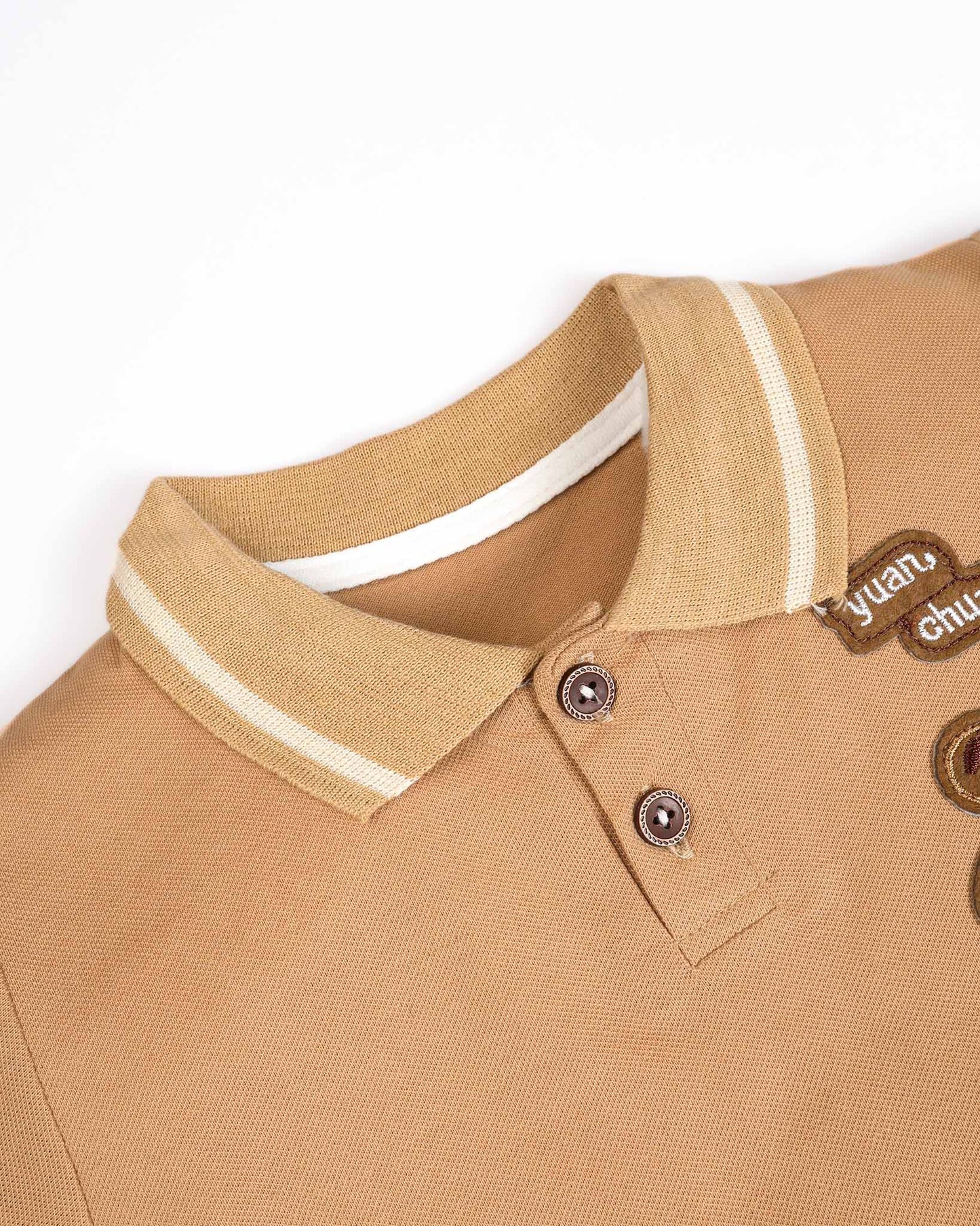 Bear Appliquéd Solid Polo Shirt & Short Co-ord Set