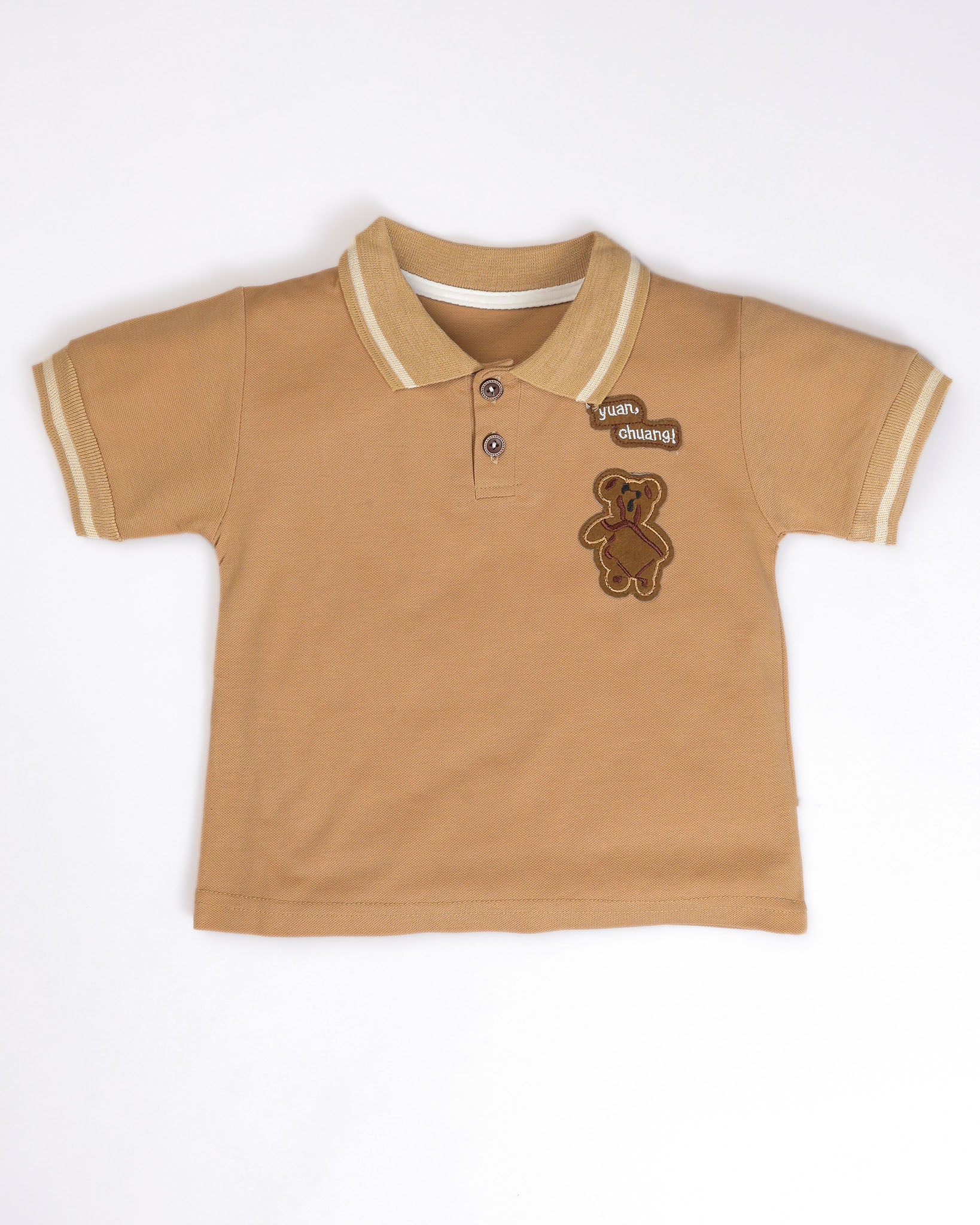 Bear Appliquéd Solid Polo Shirt & Short Co-ord Set – Pure Enso