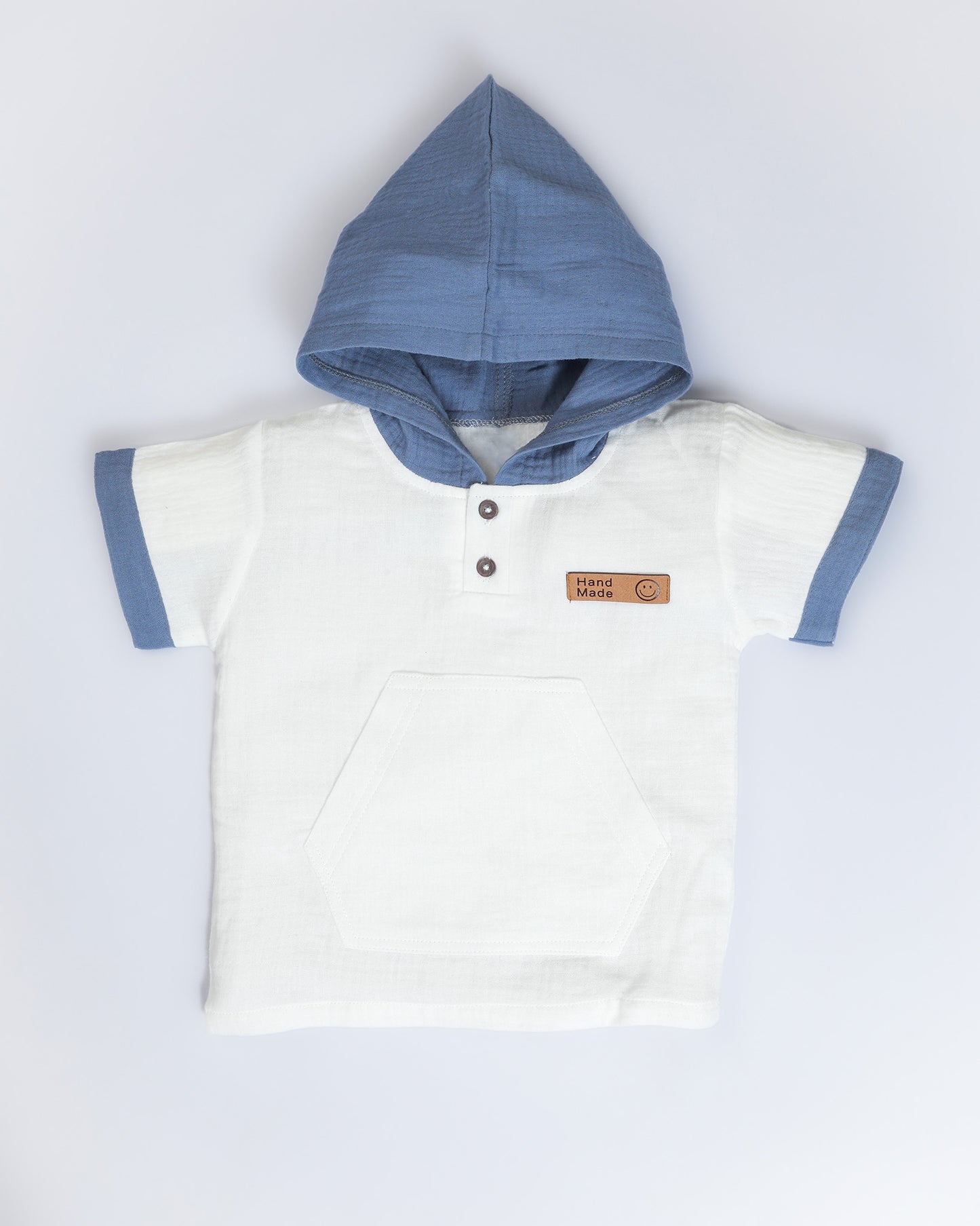 Crinkled Muslin Hooded T-Shirt With Pocket Detail / Shorts