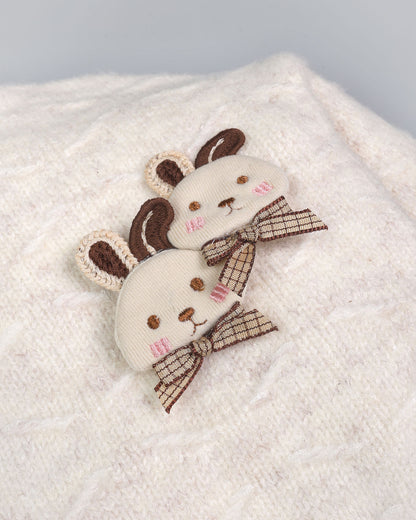 Textured X-Design Collar Sweater with Bunny Brooch Detail