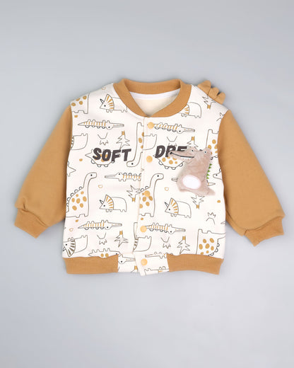 Dino Graffiti Printed Appliqued Baseball Jacket