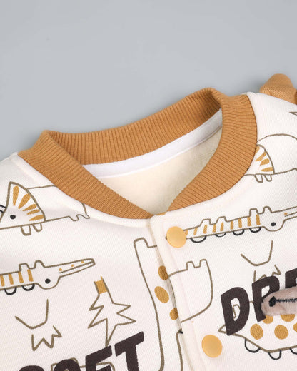 Dino Graffiti Printed Appliqued Baseball Jacket