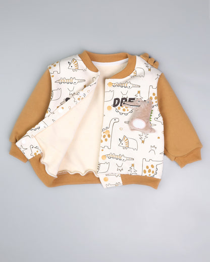 Dino Graffiti Printed Appliqued Baseball Jacket