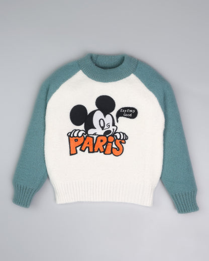 Mickey Embroidered Dual Tone Sweater