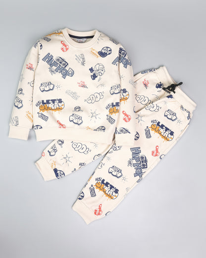 Hip Hop Graffiti Printed Fleeced Co-ord Set