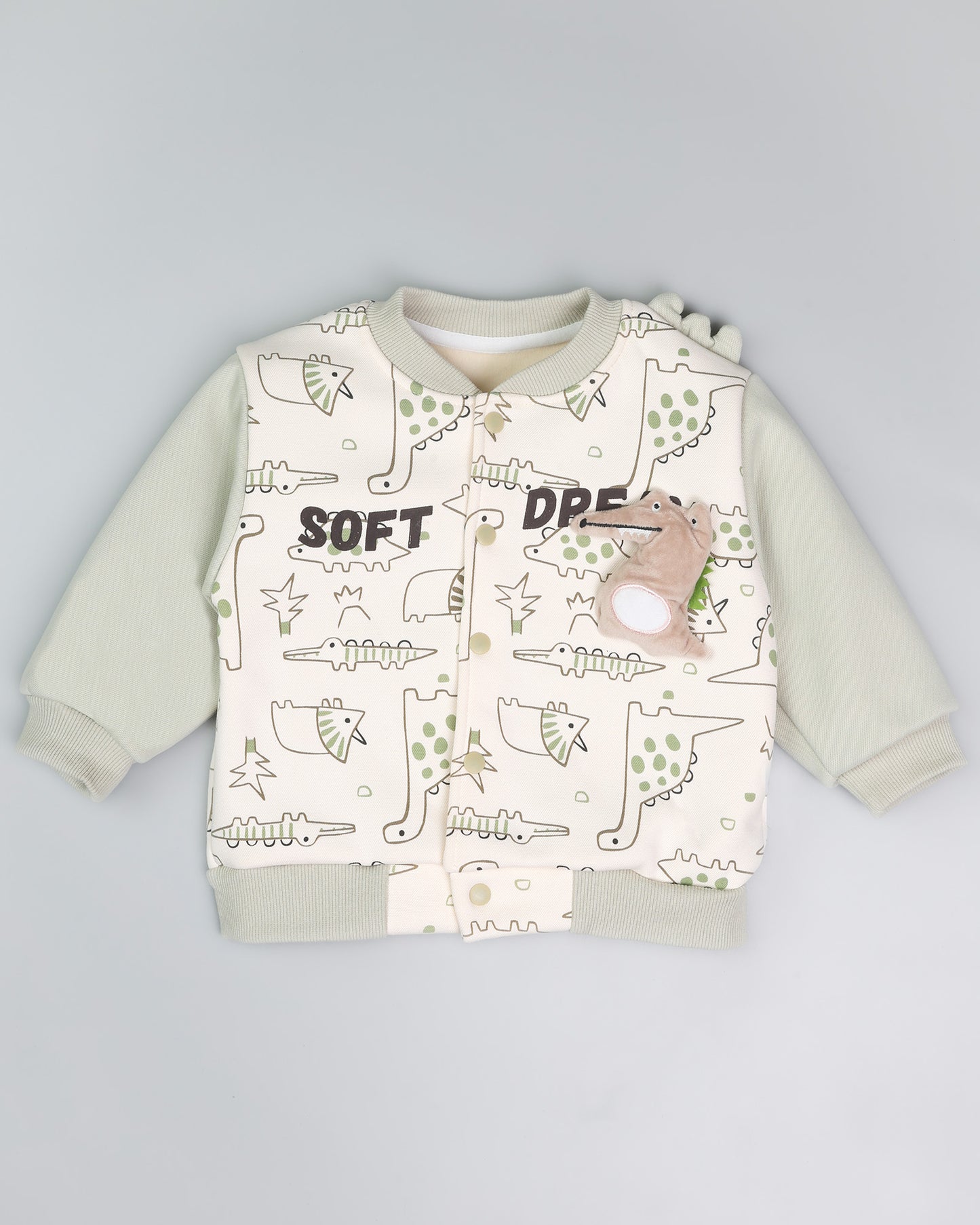Dino Graffiti Printed Appliqued Baseball Jacket