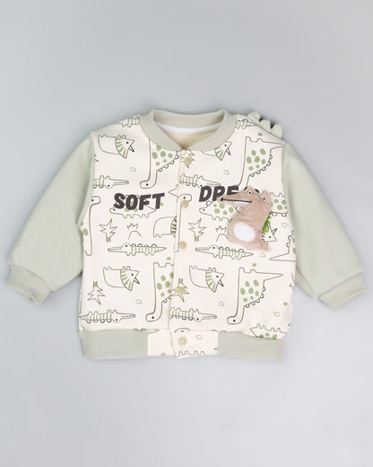 Dino Graffiti Printed Appliqued Baseball Jacket