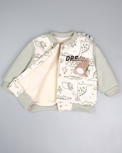 Dino Graffiti Printed Appliqued Baseball Jacket