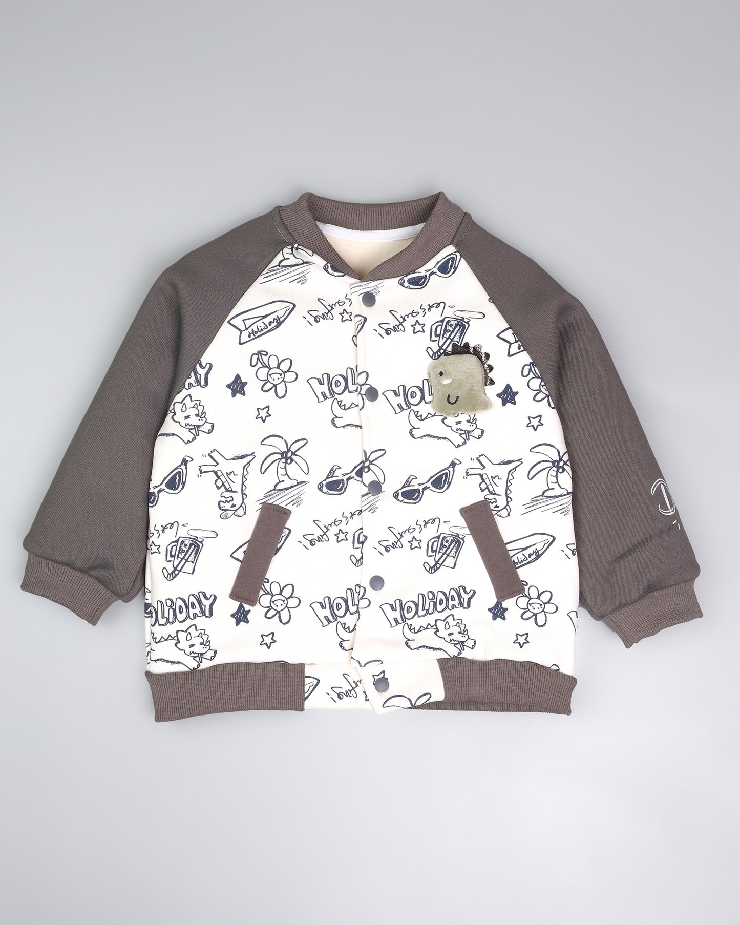 Holiday Graffiti Printed Appliqued Baseball Jacket