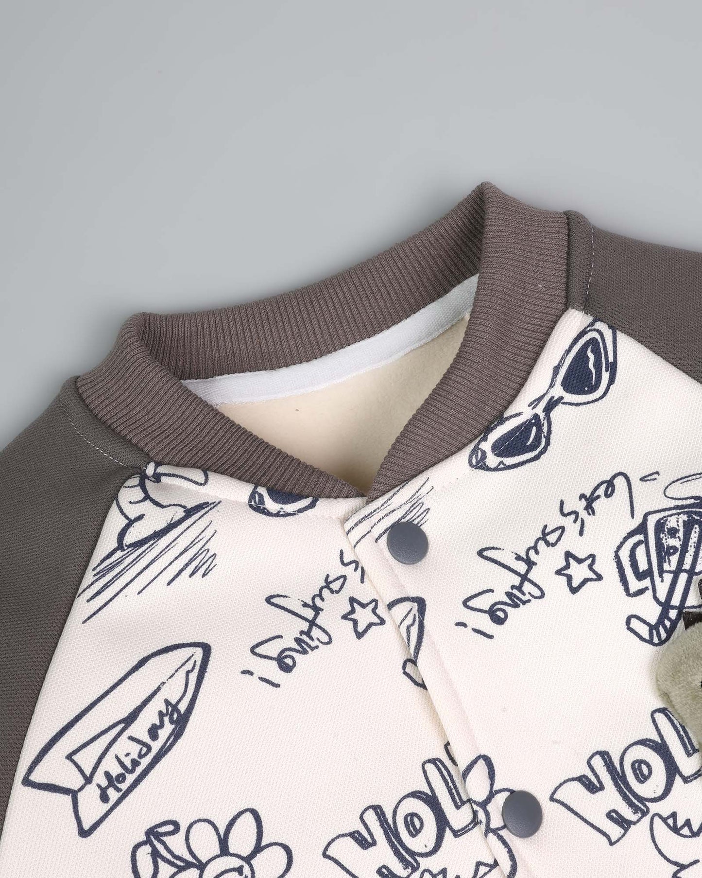 Holiday Graffiti Printed Appliqued Baseball Jacket