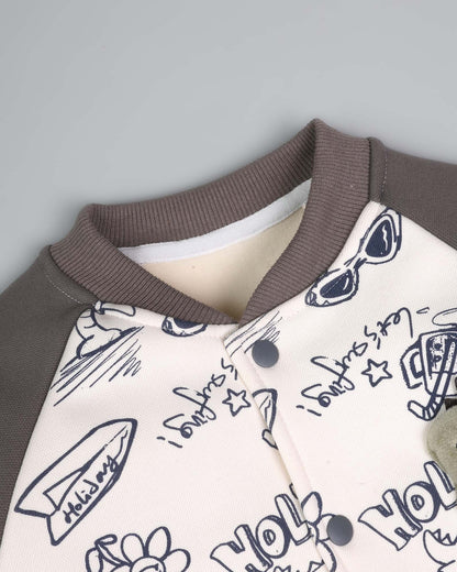 Holiday Graffiti Printed Appliqued Baseball Jacket