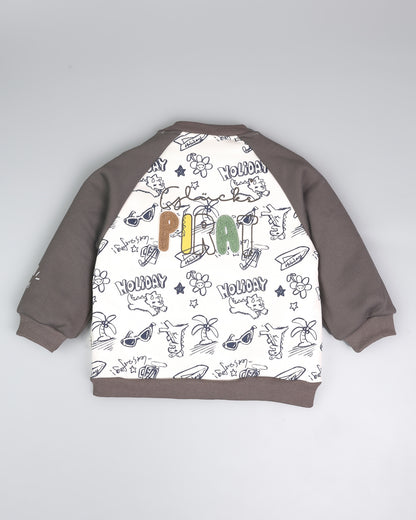 Holiday Graffiti Printed Appliqued Baseball Jacket