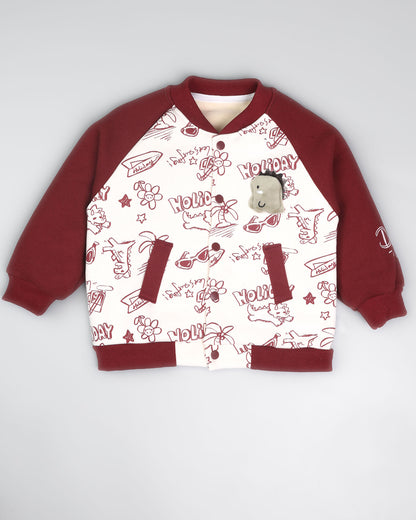 Holiday Graffiti Printed Appliqued Baseball Jacket