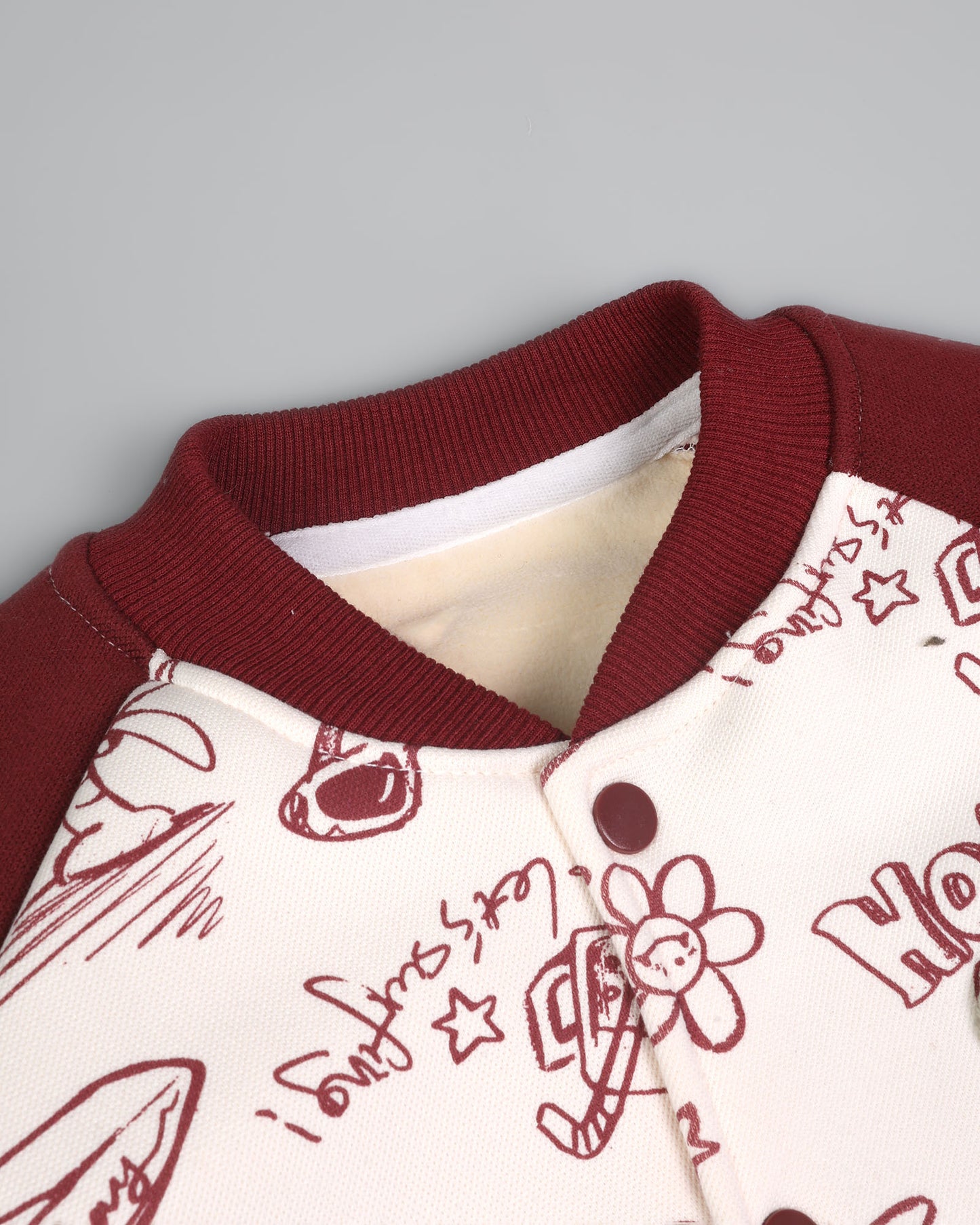 Holiday Graffiti Printed Appliqued Baseball Jacket