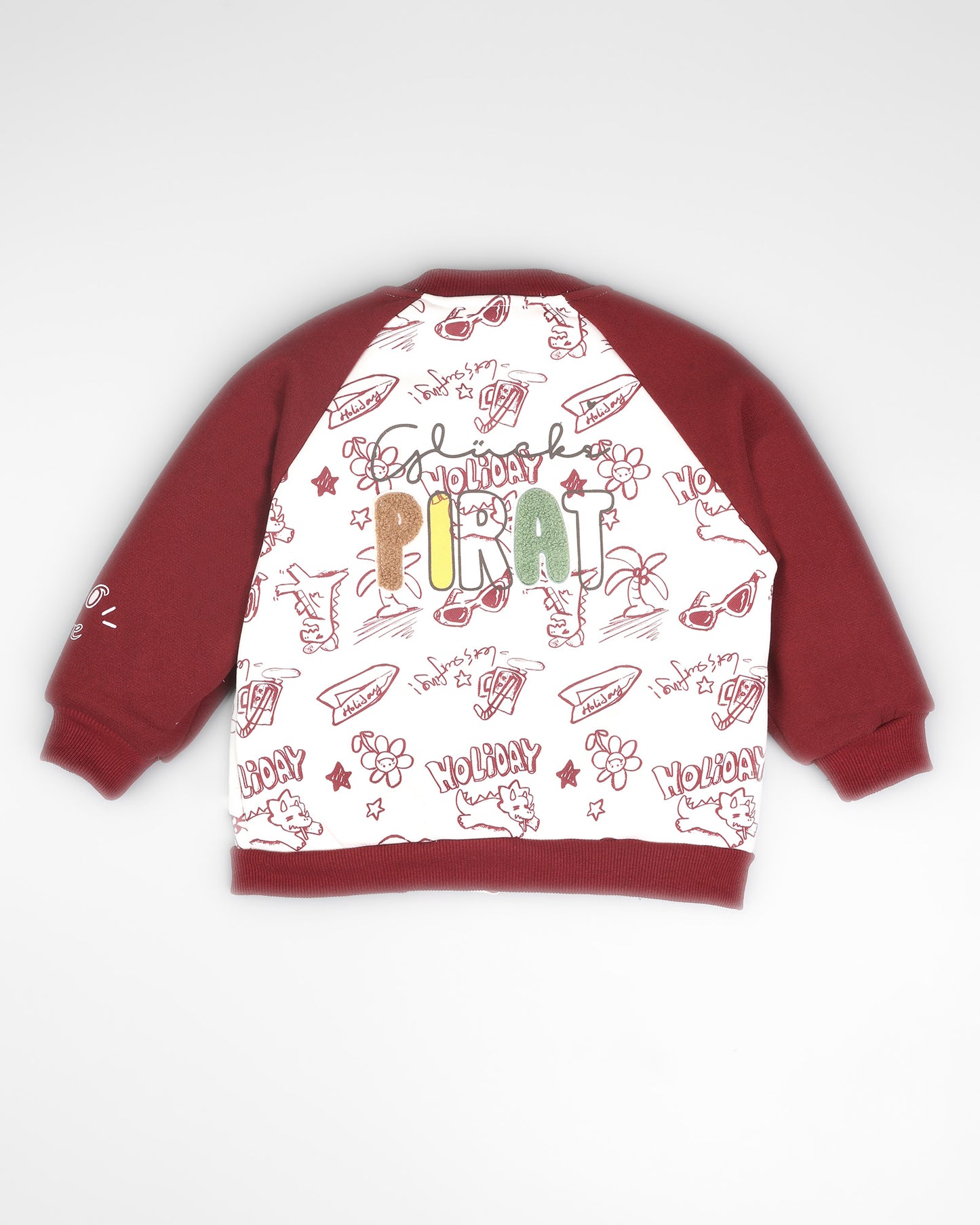 Holiday Graffiti Printed Appliqued Baseball Jacket