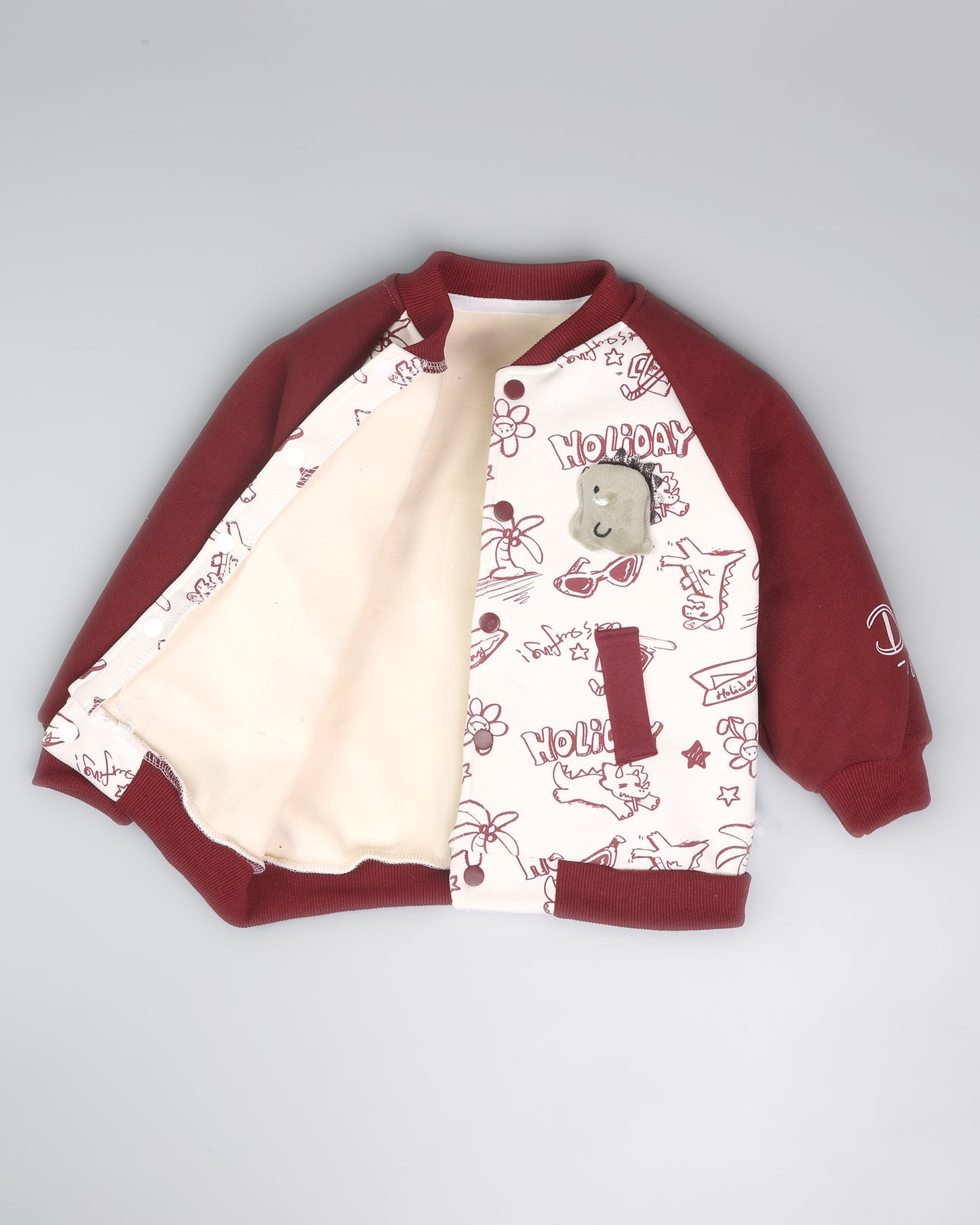 Holiday Graffiti Printed Appliqued Baseball Jacket
