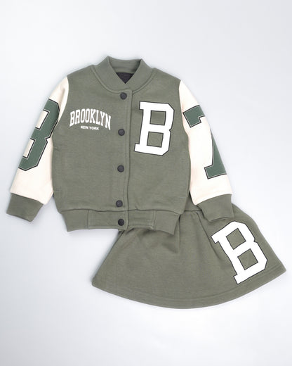 Brooklyn Printed Fleeced Jacket & Skirt Co-ord Set