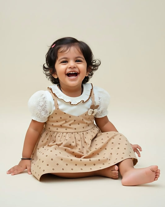 Flower Print Ruffled Neckline Casual Frock