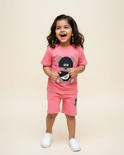 Cool Bear Printed T-Shirt & Shorts Co-ord Set