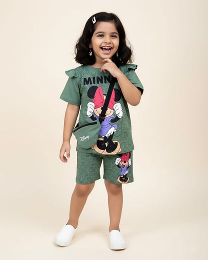 Minnie Mouse Printed T-Shirt & Shorts Co-ord Set