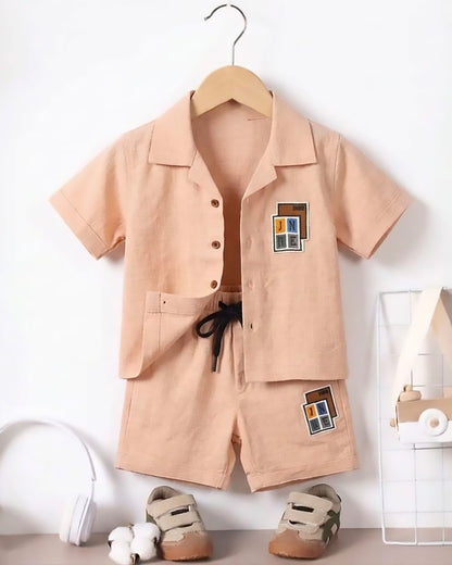 Check Textured Solid Shirt & Shorts Co-ord Set