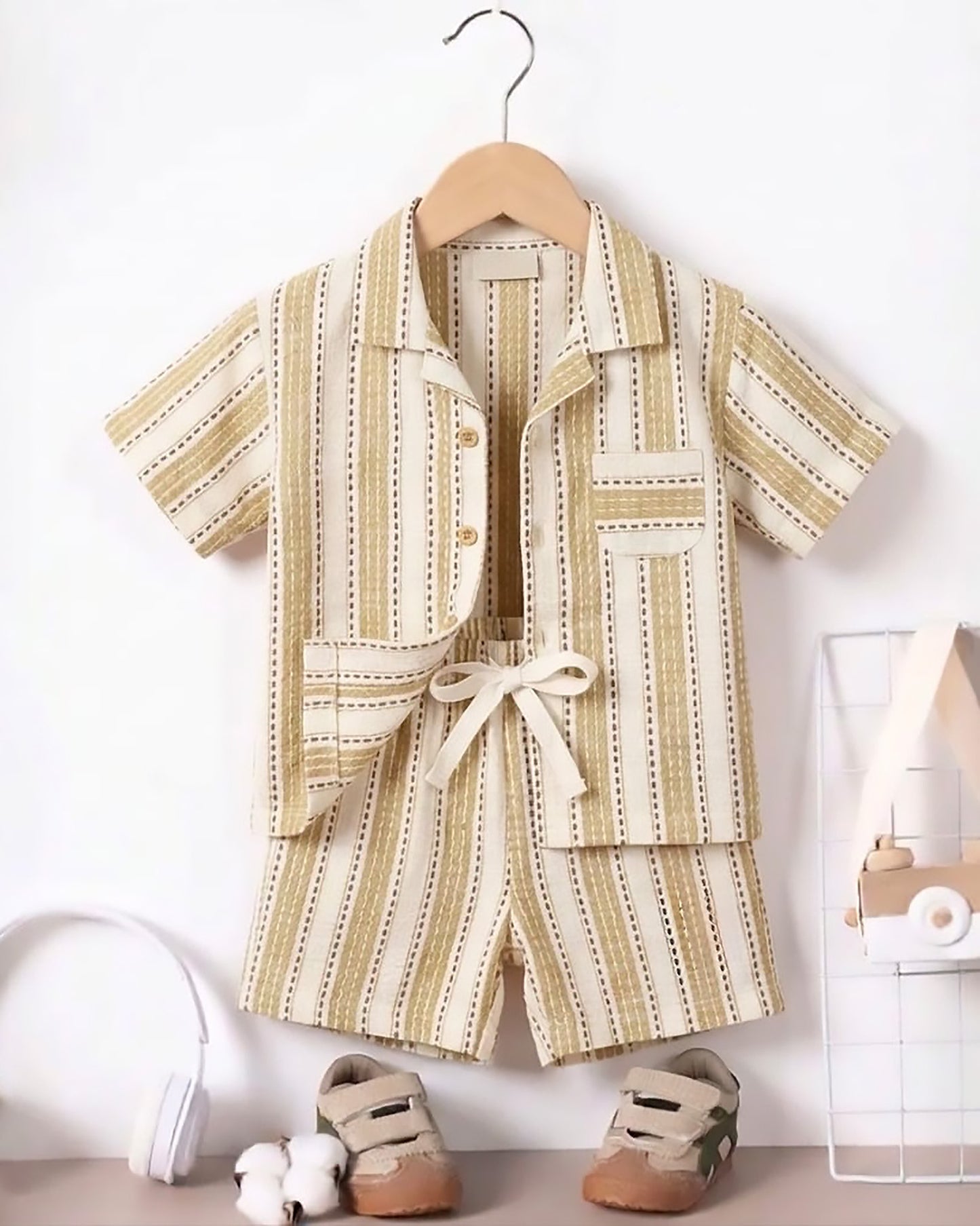 Vertical Stitched Textured Shirt & Shorts Co-ord Set