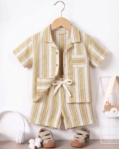 Vertical Stitched Textured Shirt & Shorts Co-ord Set