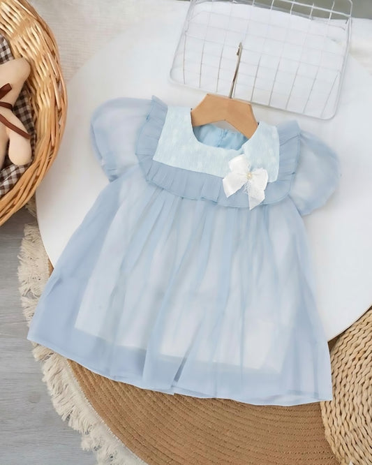 Organza Flare Casual Dress with Cotton Lining & Bow Detail