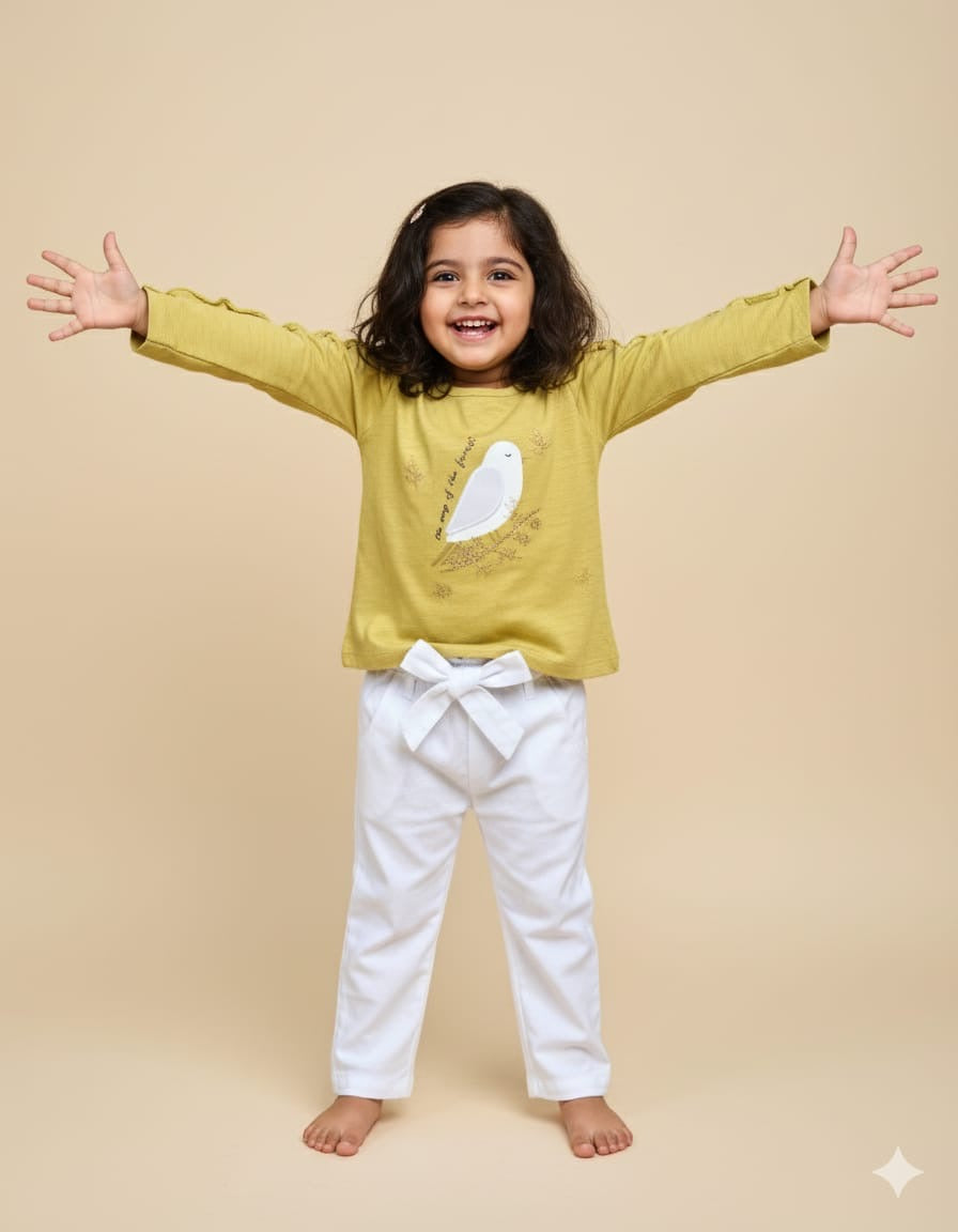 Frill Top With Applique Embroidery & Pants