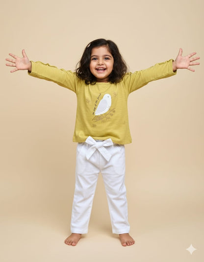 Frill Top With Applique Embroidery & Pants