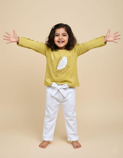 Frill Top With Applique Embroidery & Pants