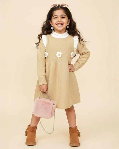 Ruffled High Neck Sweater Casual Frock Dress