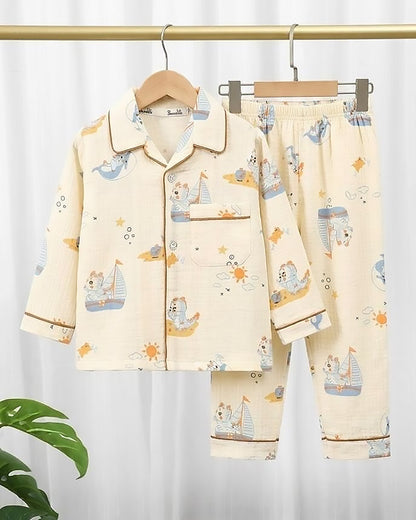 Sea Adventure Printed Crinkled Muslin Night Suit