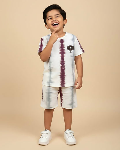 Tie-Dye Striped Check Texture T-Shirt & Shorts Co-ord Set