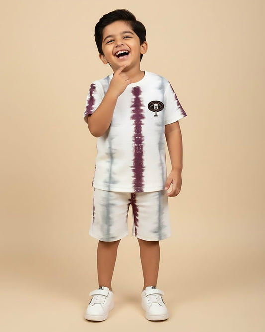 Tie-Dye Striped Check Texture T-Shirt & Shorts Co-ord Set