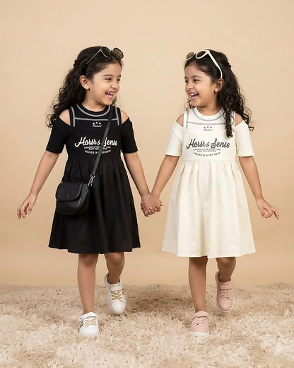 Designer Off-Shoulder Cotton Dress with Attached Tank Top