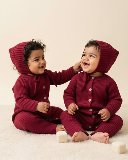 Rib Knit Sweater Romper with Beanie