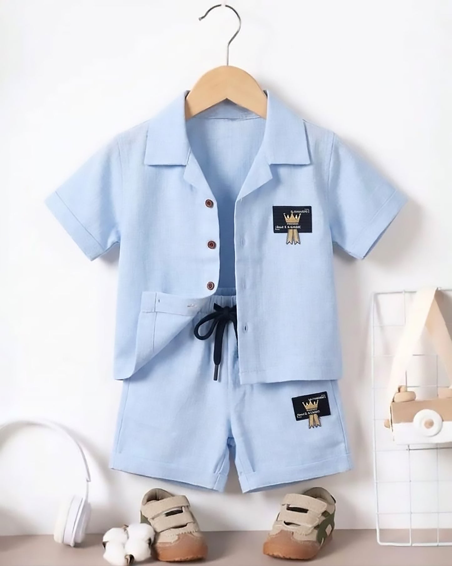 Check Textured Solid Shirt & Shorts Co-ord Set