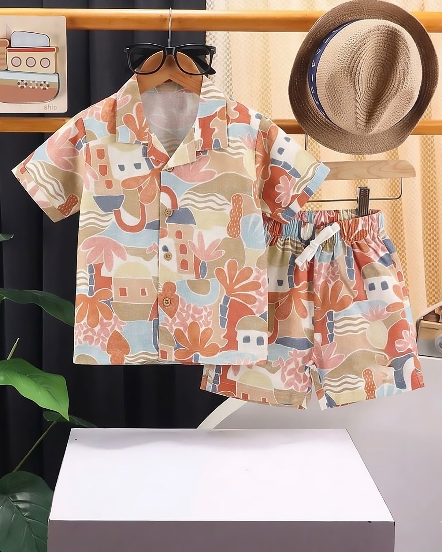 Beach Abstract Printed Shirt & Shorts Co-ord Set