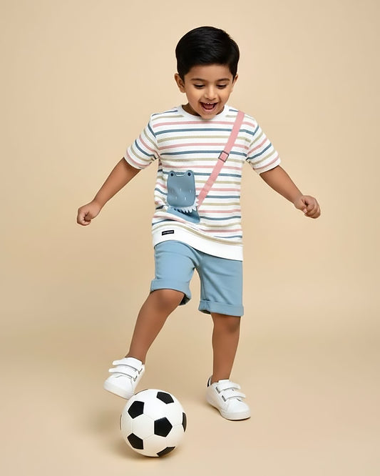 Check Textured T-Shirt & Shorts Co-Ord Set