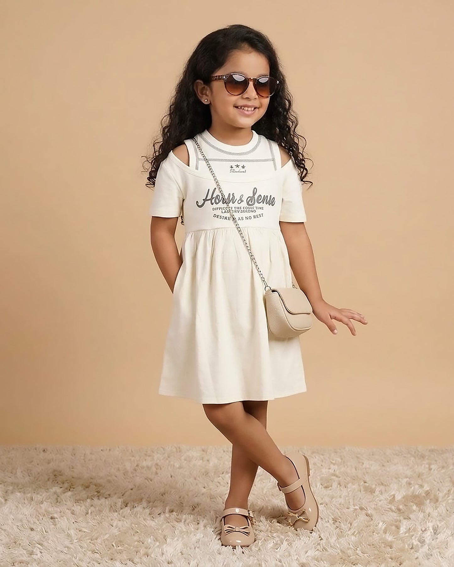Designer Off-Shoulder Cotton Dress with Attached Tank Top
