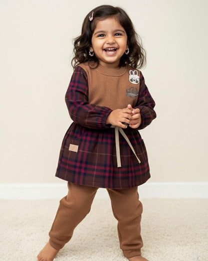 Vintage Check Fleeced Casual Dress Co-Ord Set