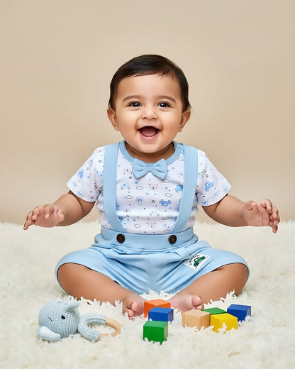 Printed Jumper with Bow Tie & Suspender-Style Shorts